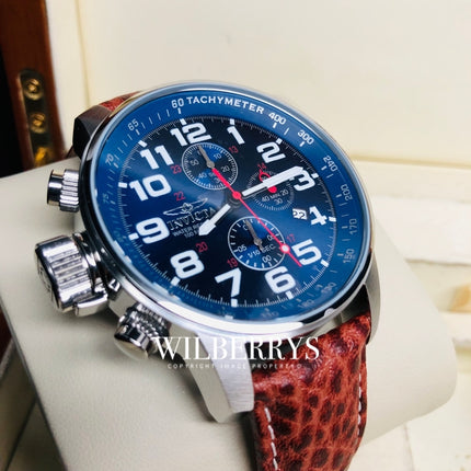 **INVICTA R1.00 AUCTION** Men's Aviator Force 46mm Leather/Silver Blue Chronograph Watch Watch