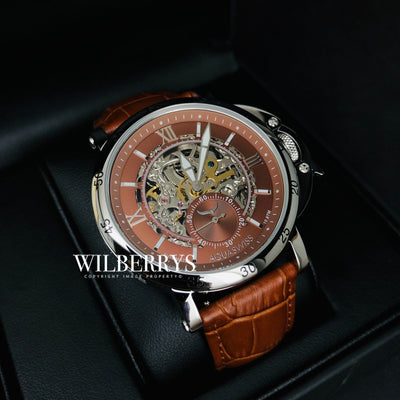 Men's Lex Automatic Leather Watch Chocolate Brown