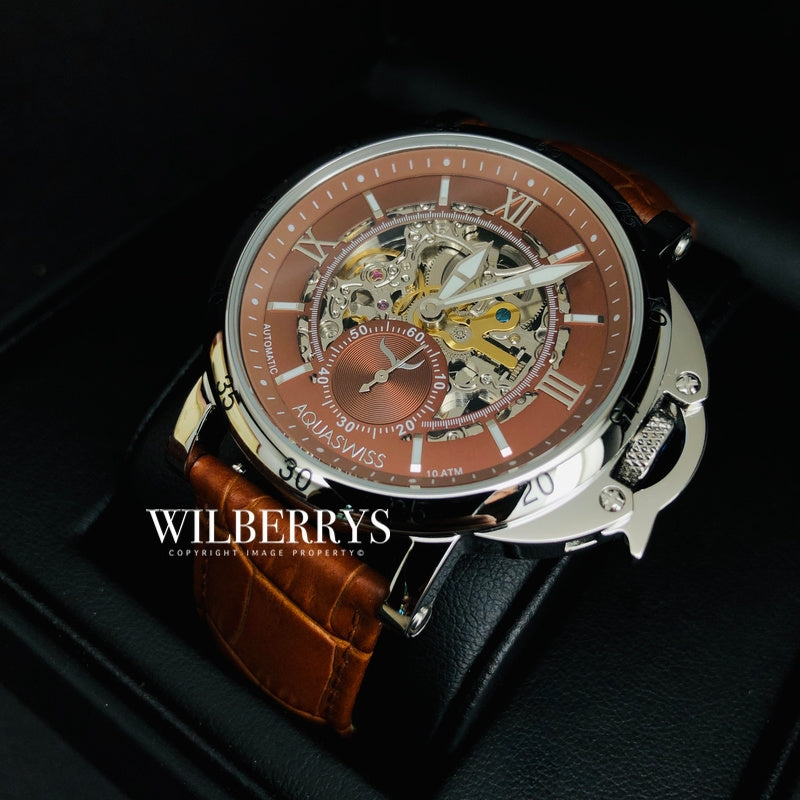 Men's Lex Automatic Leather Watch Chocolate Brown