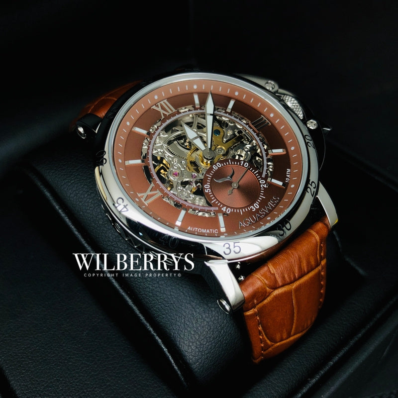 Men's Lex Automatic Leather Watch Chocolate Brown