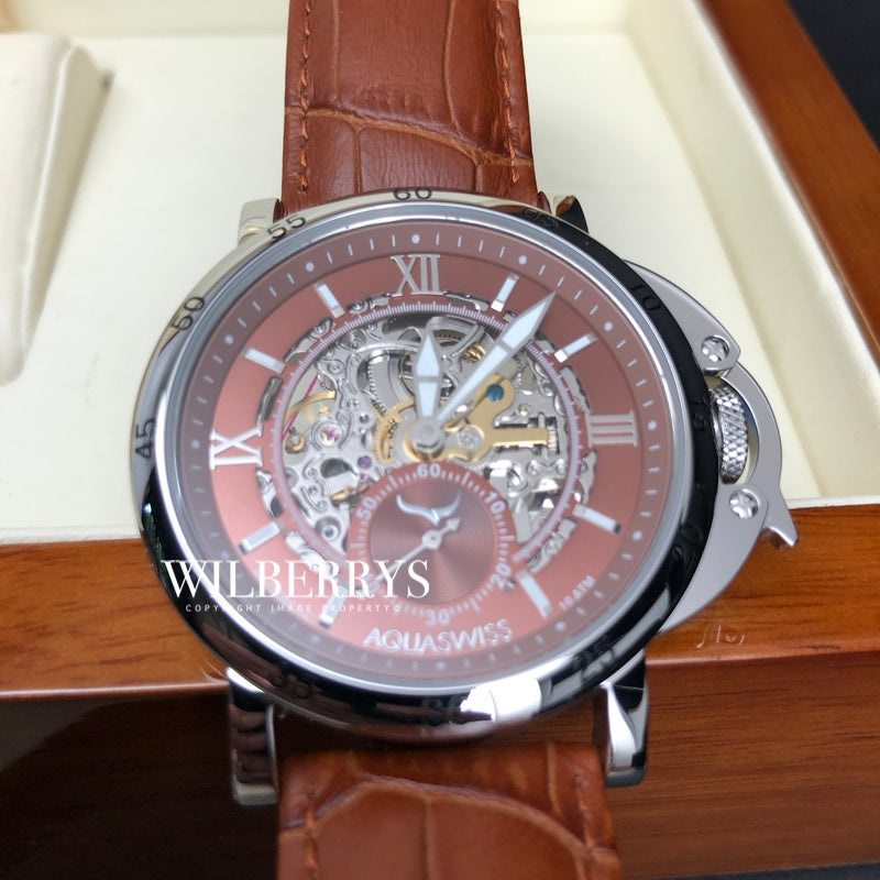 Men's Lex Automatic Leather Watch Chocolate Brown