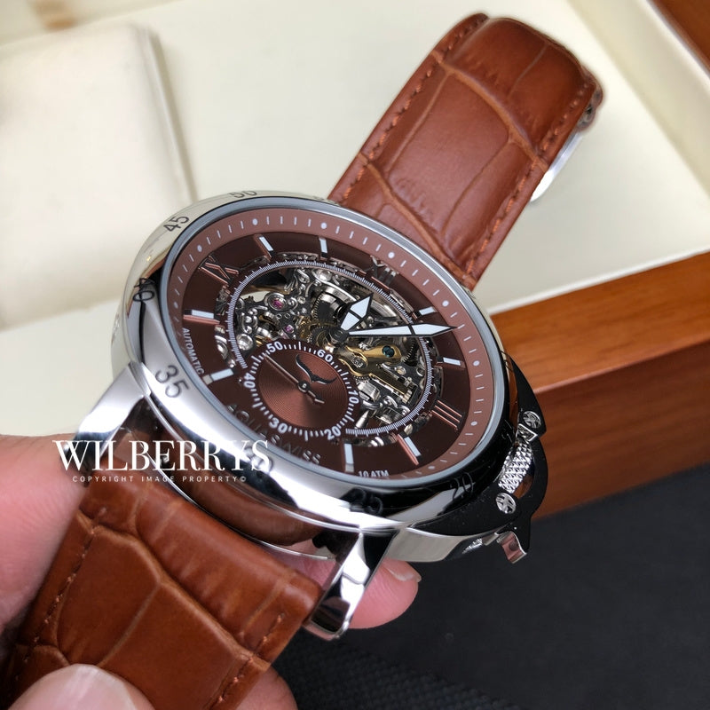 Men's Lex Automatic Leather Watch Chocolate Brown