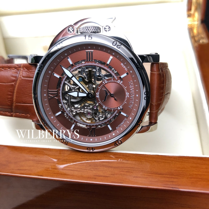 Men's Lex Automatic Leather Watch Chocolate Brown