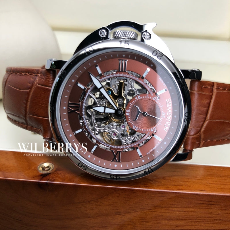 Men's Lex Automatic Leather Watch Chocolate Brown