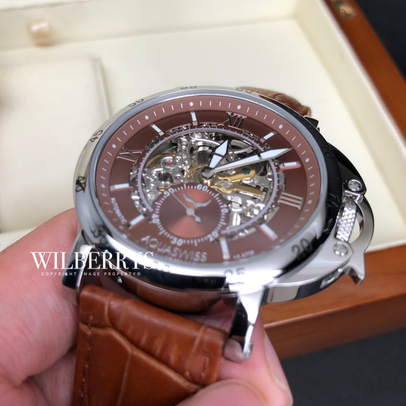 Men's Lex Automatic Leather Watch Chocolate Brown