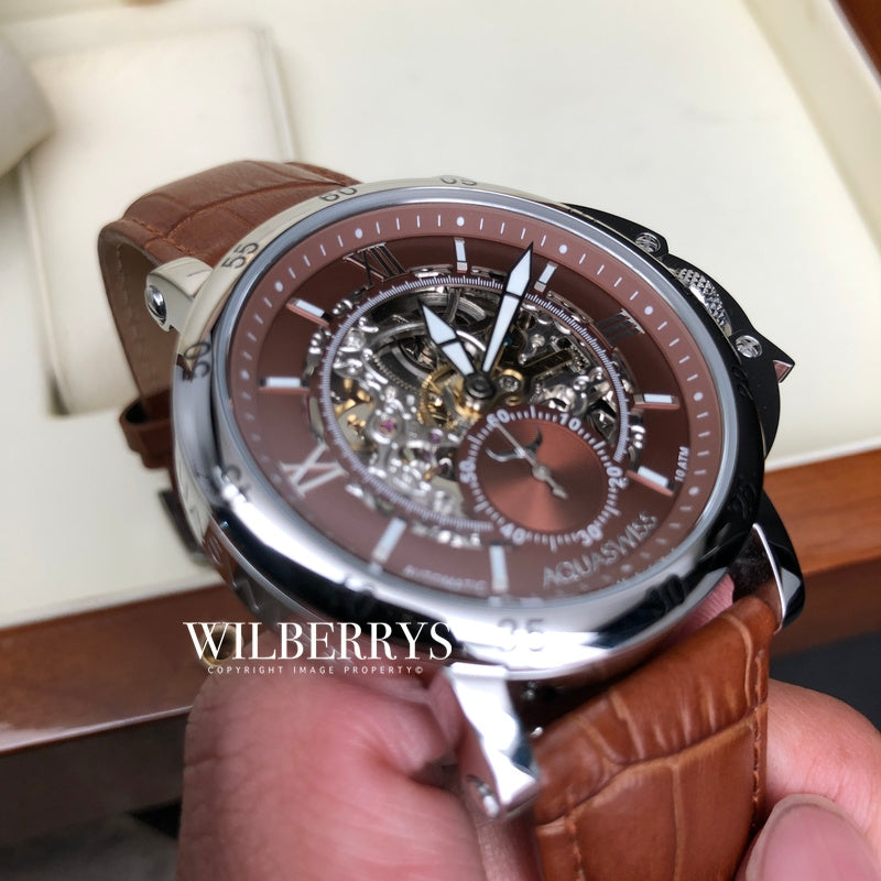 Men's Lex Automatic Leather Watch Chocolate Brown