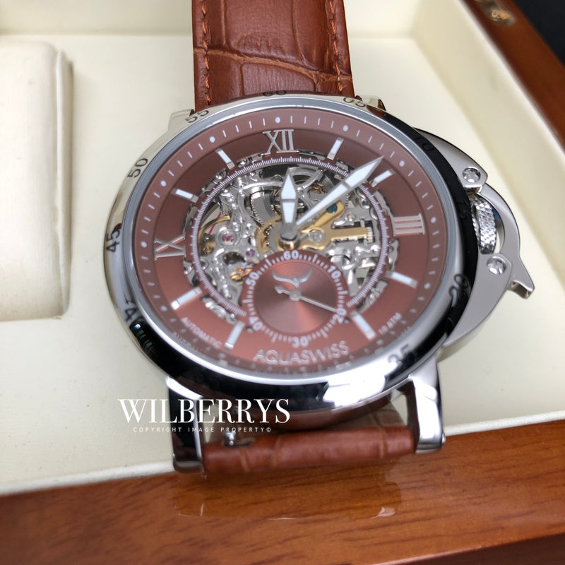 Men's Lex Automatic Leather Watch Chocolate Brown