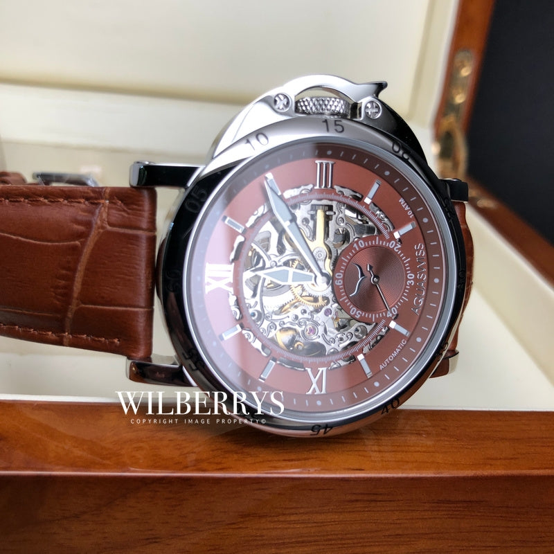 Men's Lex Automatic Leather Watch Chocolate Brown