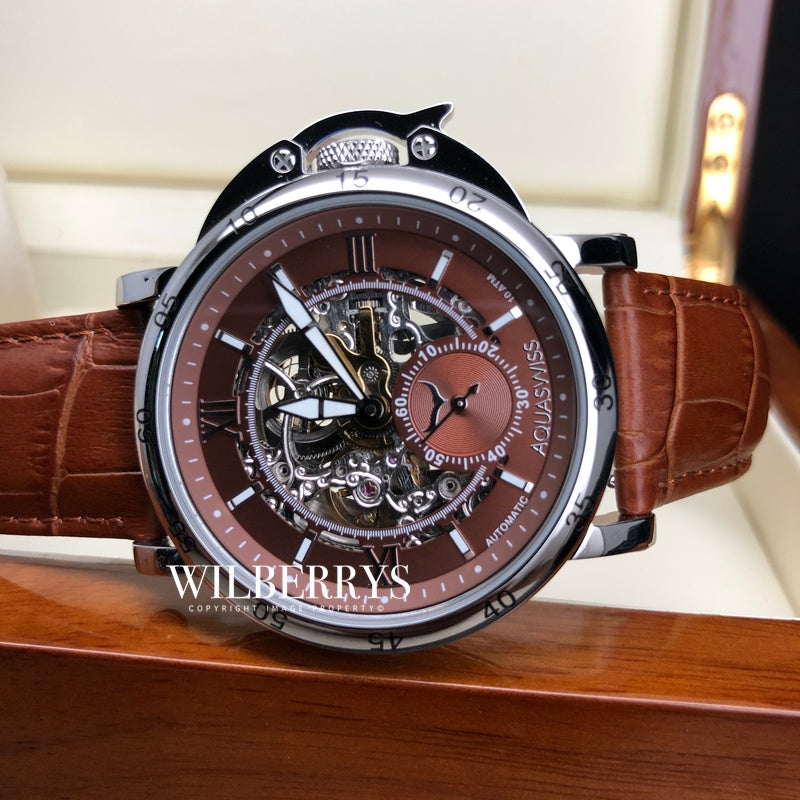 Men's Lex Automatic Leather Watch Chocolate Brown