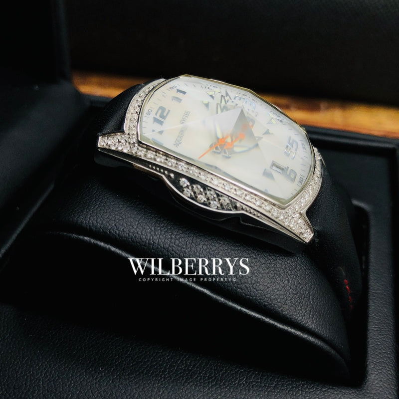 Women's Baby Ice 66 Diamond Prism White Dial Crystal Swiss Watch