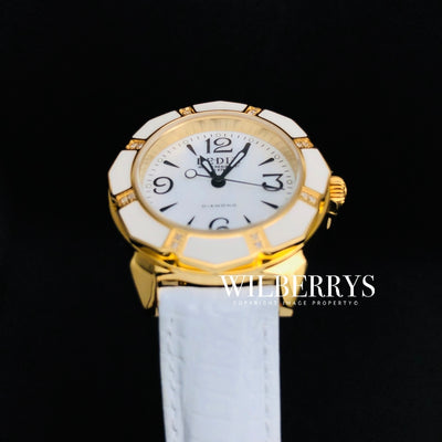 Lily L Mother of Pearl Diamond Snow/Gold Leather Watch