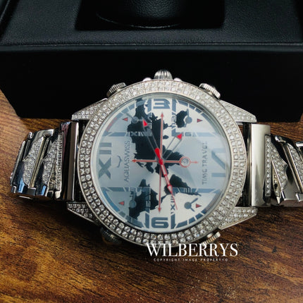 AQUASWISS Men's Diablo DIAMOND ENCRUSTED 6 Time Zone XL Time Traveller Watch