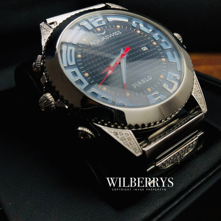 AQUASWISS Men's Diablo DIAMOND ENCRUSTED 6 Time Zone XL Time Traveller Watch