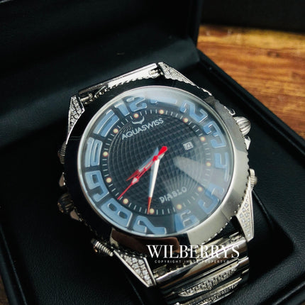 AQUASWISS Men's Diablo DIAMOND ENCRUSTED 6 Time Zone XL Time Traveller Watch