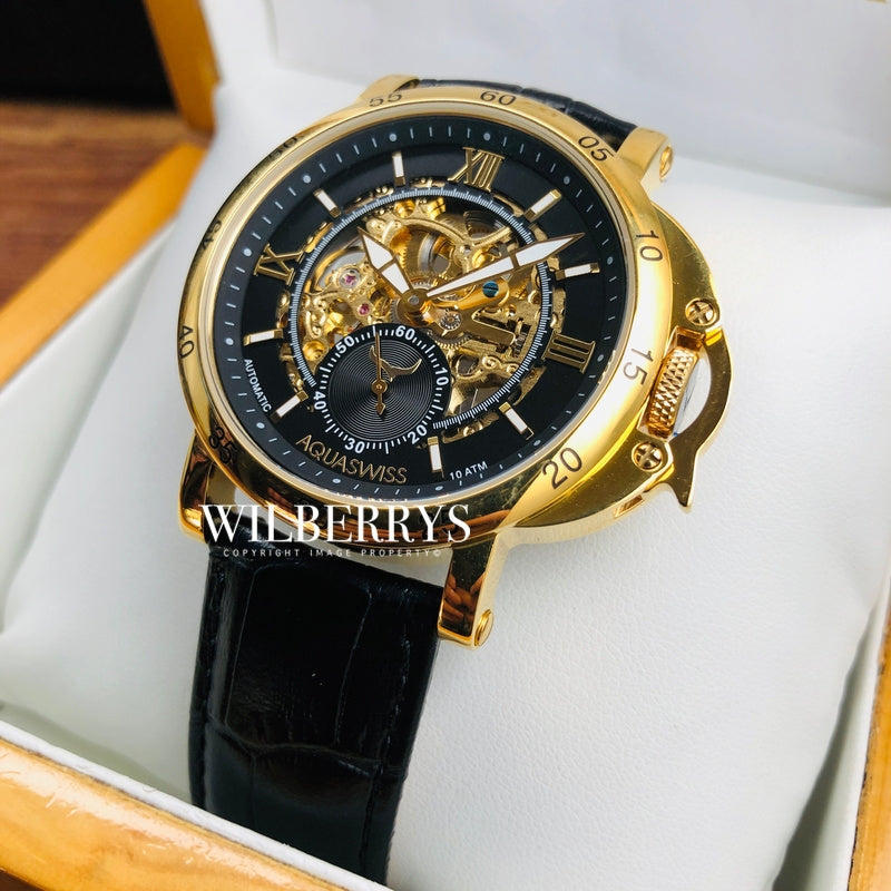 Men's Lex Automatic Leather Watch Gold/Black