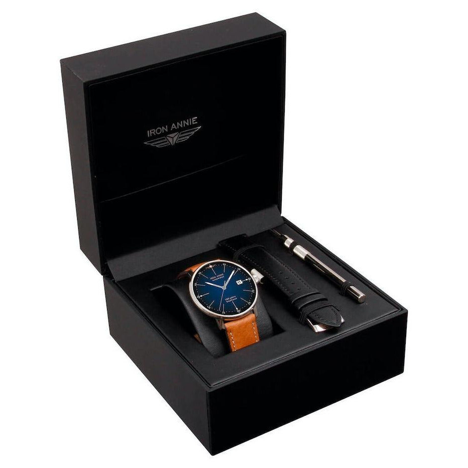 IRON ANNIE Women's Bauhaus Chronograph Blue/Brown Watch
