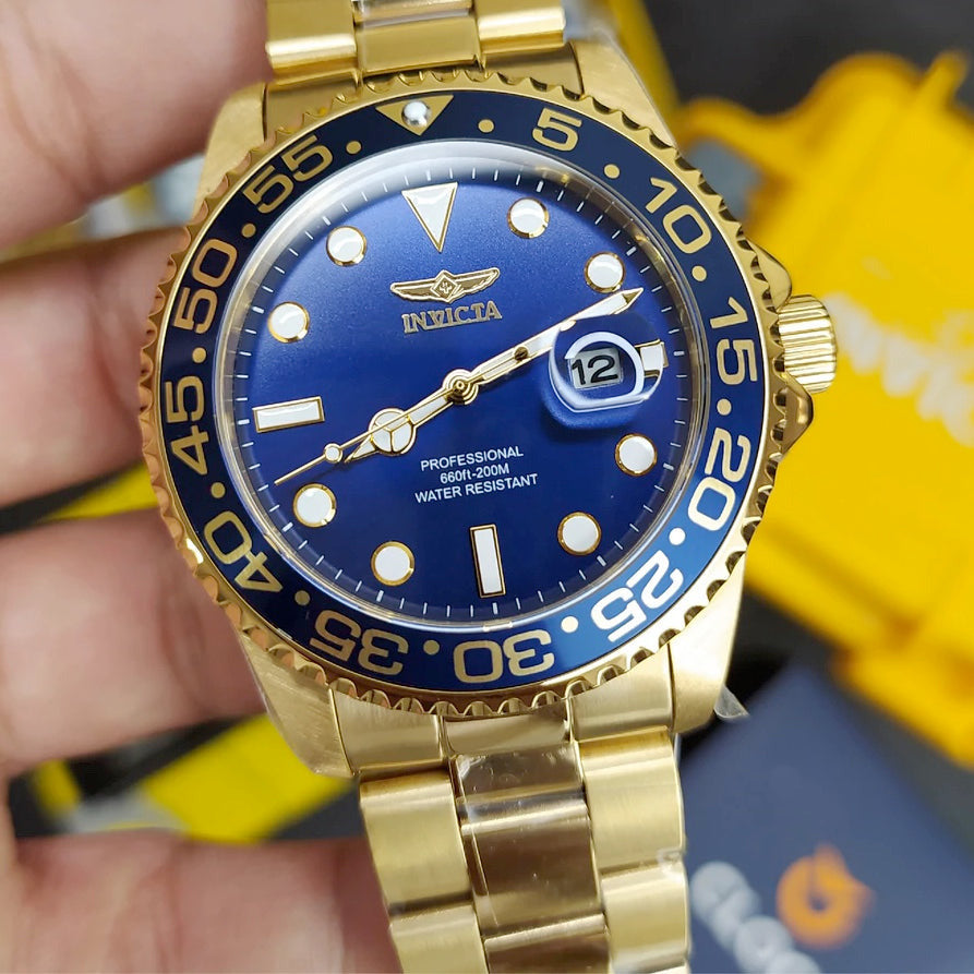 INVICTA Men s Pro Diver 42mm Urchin Full Gold Oceanic Blue Watch