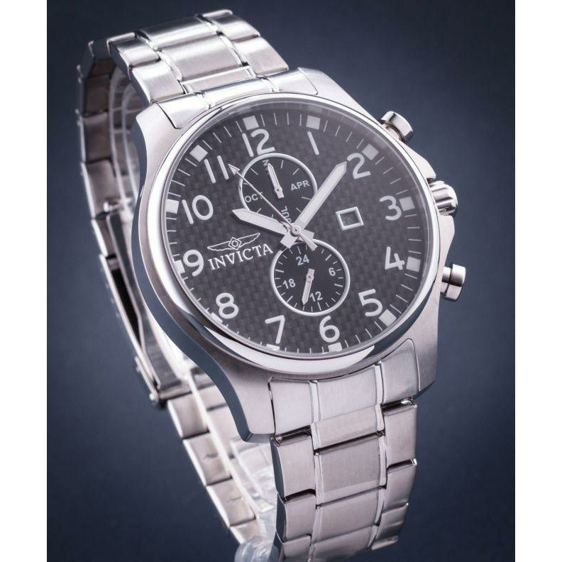 INVICTA Men's Classic Chrono Carbon 48mm Silver/Black Watch
