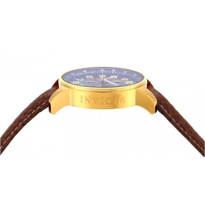 INVICTA Men's Russian Aviator Lefty 46mm Leather/Gold Blue 23k Plated Watch