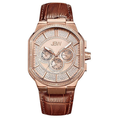 JBW Orion 12 Diamonds Rose Gold/Tan Watch