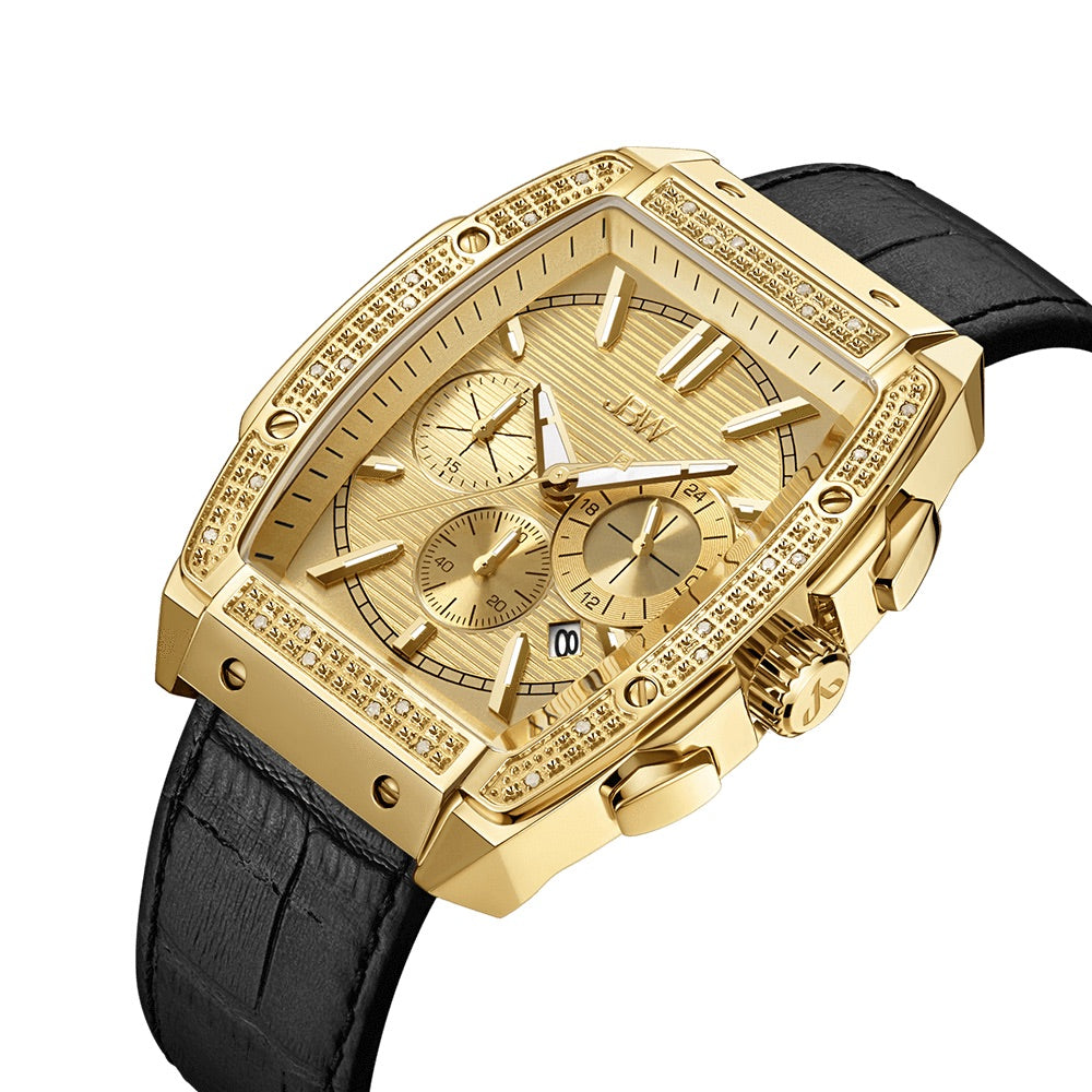 JBW Echelon 18k Gold Plated Black Watch