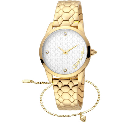 JUST CAVALLI Animalistic Diamante Zironia Gold + Free Bracelet Watch
