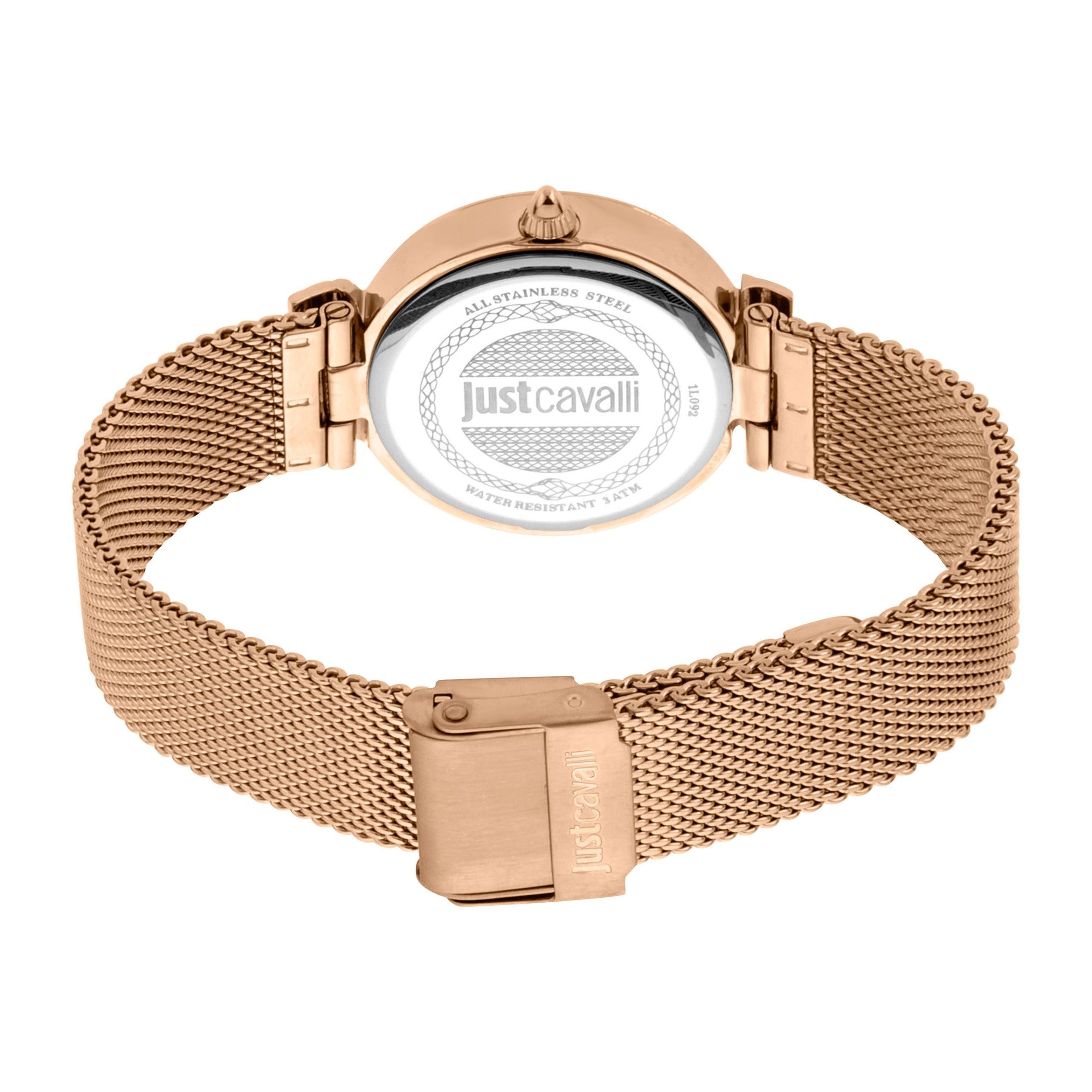 JUST CAVALLI Animalistic Baron Milanese Rose Gold/Green Leopard Watch