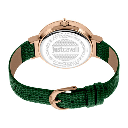 JUST CAVALLI Bold 40mm Leather Rose Gold/Green Zirconia Watch