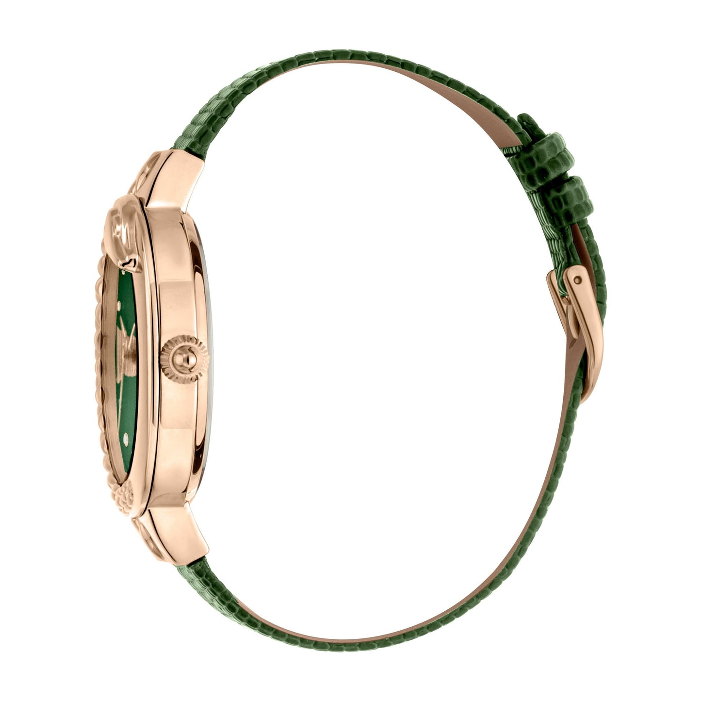 JUST CAVALLI Bold 40mm Leather Rose Gold/Green Zirconia Watch