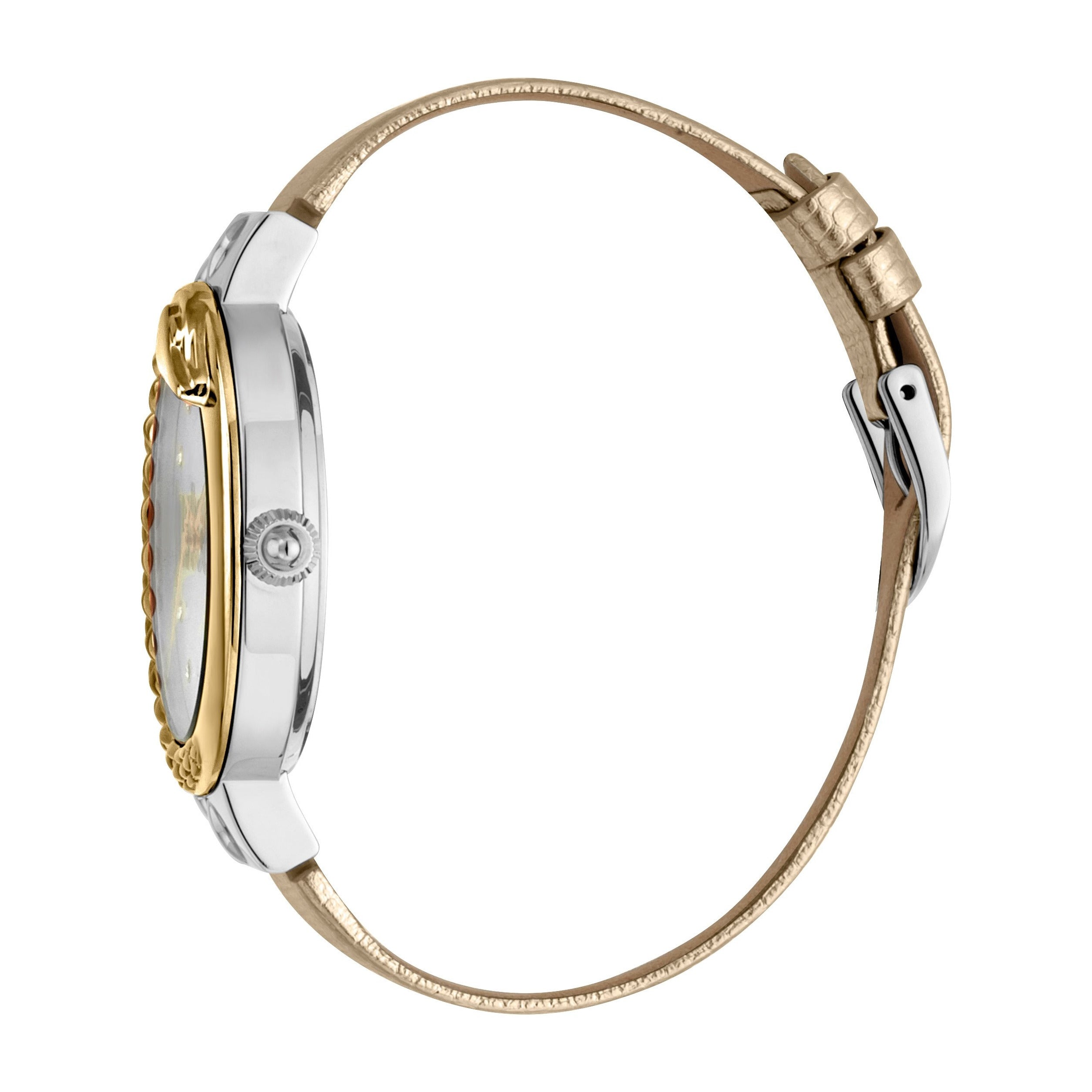 JUST CAVALLI Bold 40mm Leather Gold/Golden Zirconia Watch