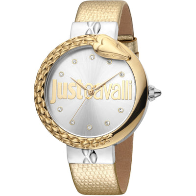JUST CAVALLI Bold 40mm Leather Gold/Golden Zirconia Watch