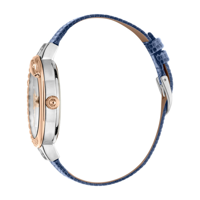 JUST CAVALLI Bold 40mm Leather Rose Gold/Blue Zirconia Watch