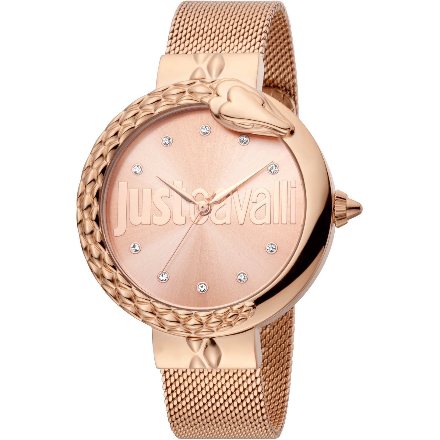 JUST CAVALLI Bold 40mm Milanese Rose Gold Zirconia Watch