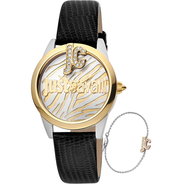 JUST CAVALLI JC Bling Diamante Zirconia Leather + Free Bracelet Watch