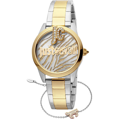 JUST CAVALLI JC Bling Diamante Zirconia Steel Two Tone + Free Bracelet Watch