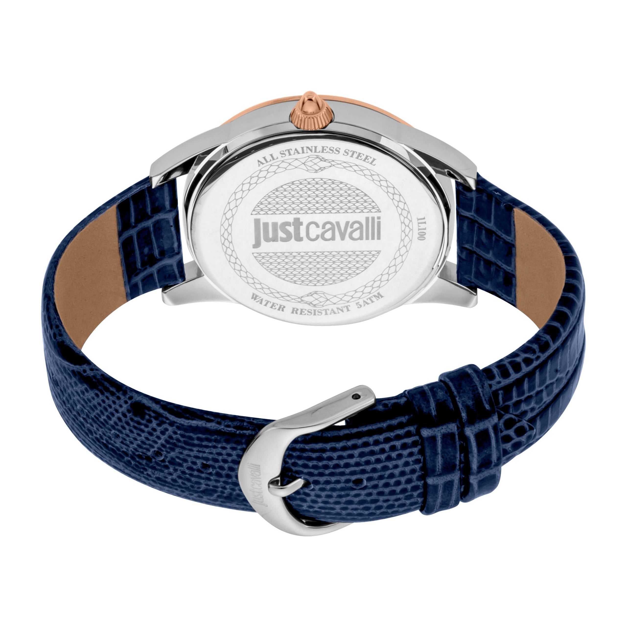 JUST CAVALLI Bold JC 40mm Leather Rose Gold/Navy Zirconia Watch