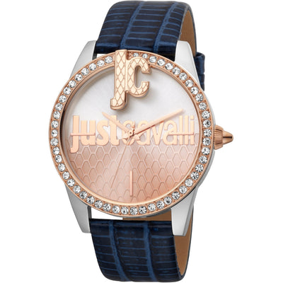 JUST CAVALLI Bold JC 40mm Leather Rose Gold/Navy Zirconia Watch