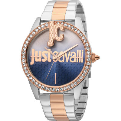 JUST CAVALLI Bold JC 40mm Steel Two Tone/Rose Gold Blue Zirconia Watch