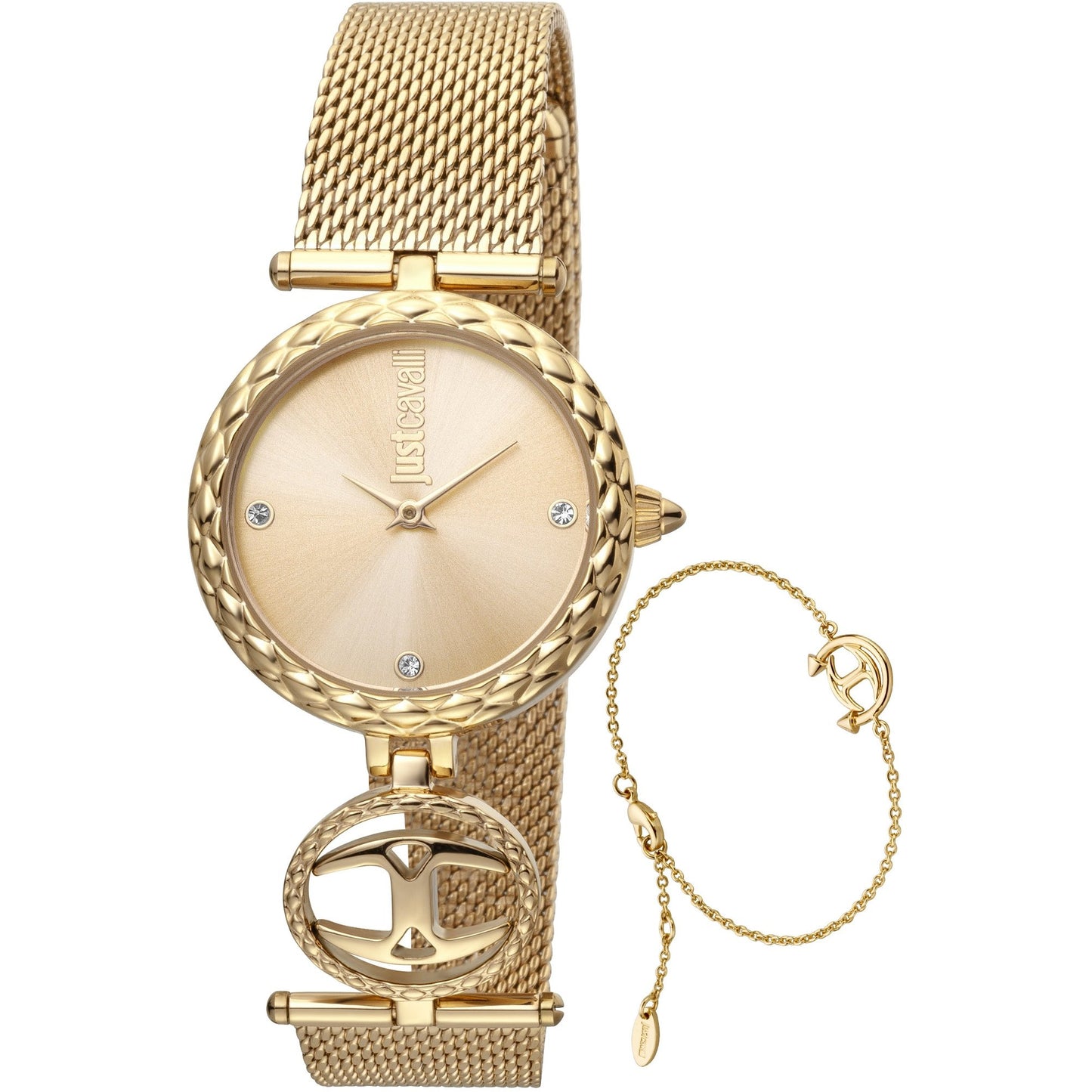 JUST CAVALLI Changi Diamante Zironia Milanese Steel Gold + Free Bracelet Watch