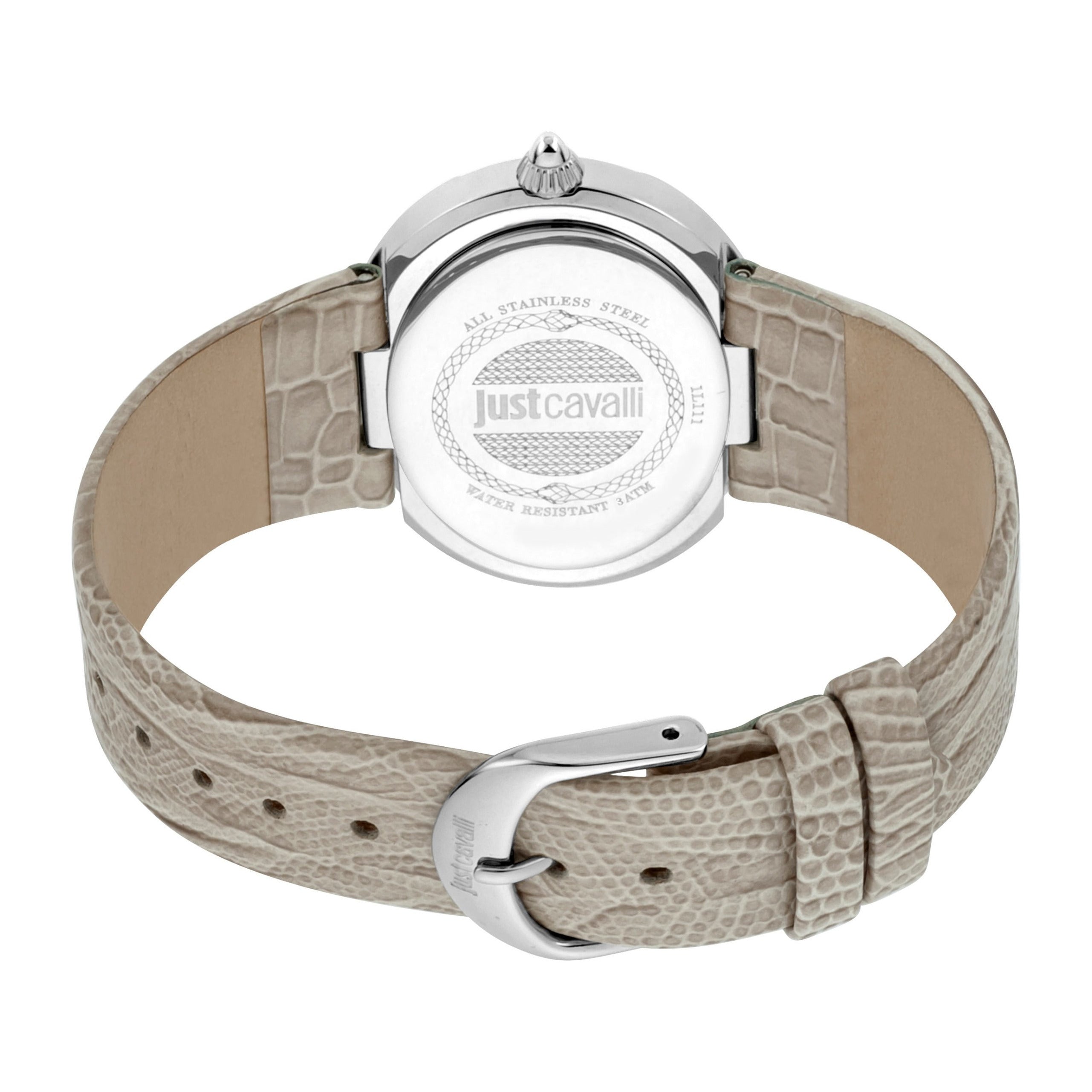 JUST CAVALLI Eve Leather Bling Zirconia Beige Watch