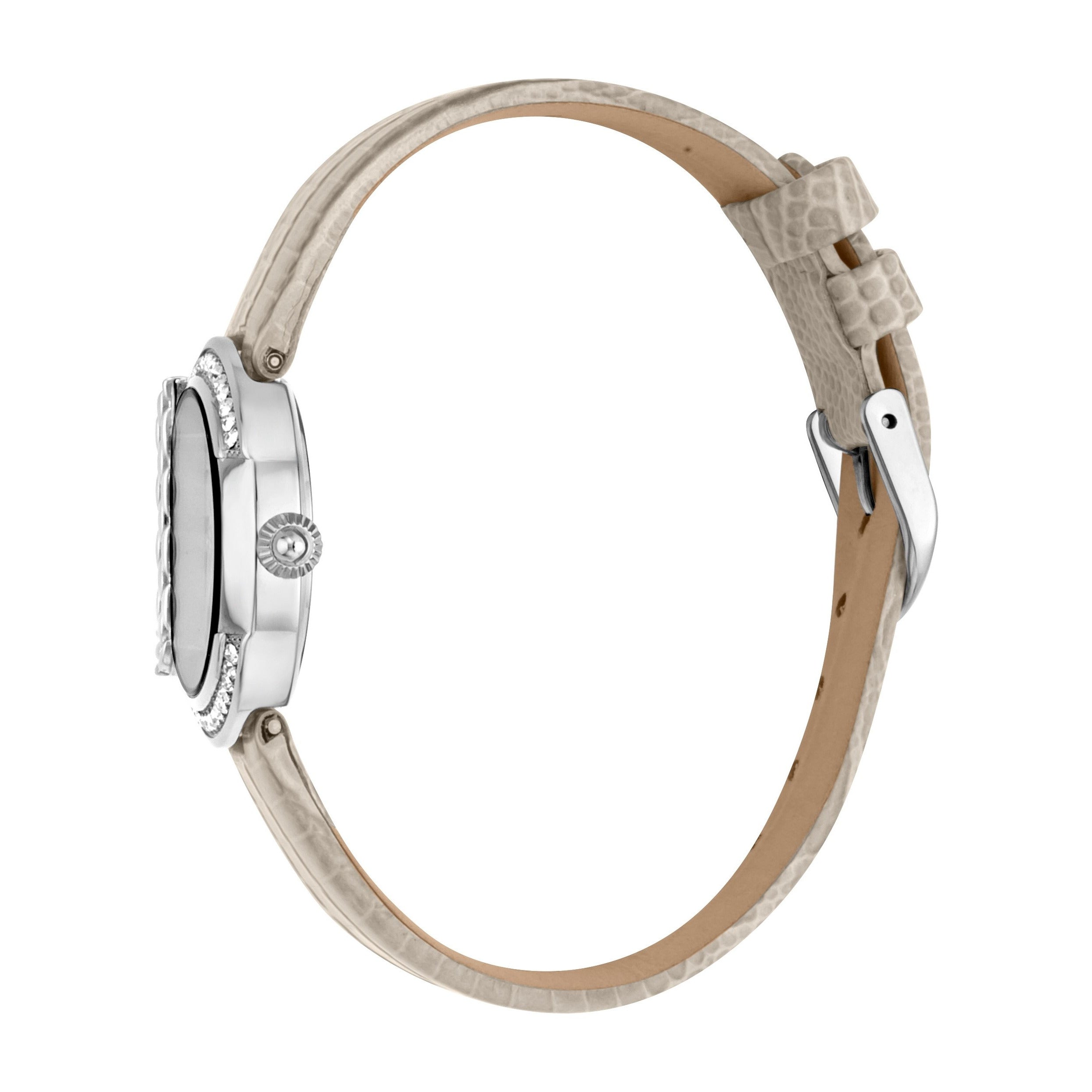 JUST CAVALLI Eve Leather Bling Zirconia Beige Watch