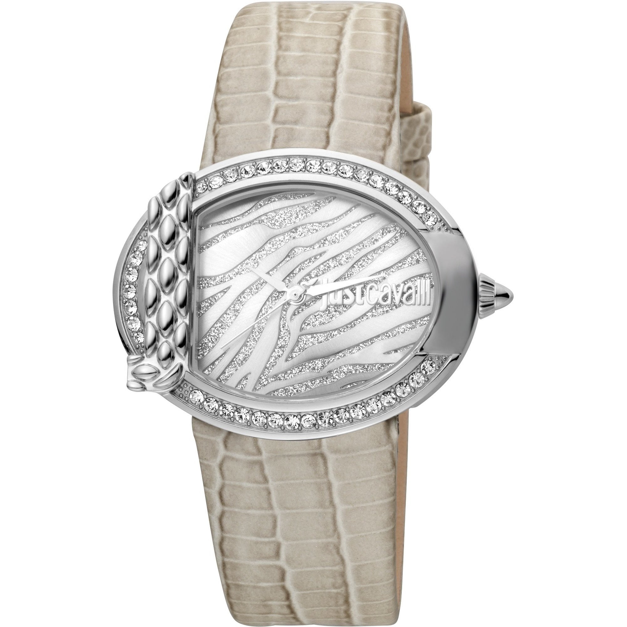 JUST CAVALLI Eve Leather Bling Zirconia Beige Watch