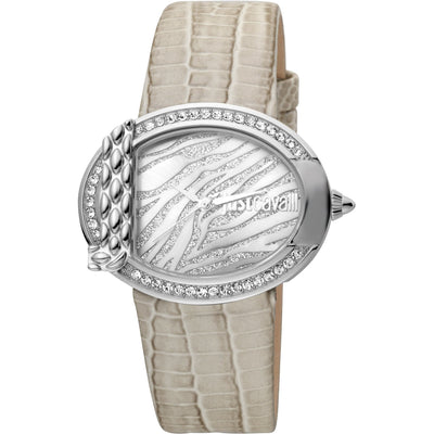 JUST CAVALLI Eve Leather Bling Zirconia Beige Watch