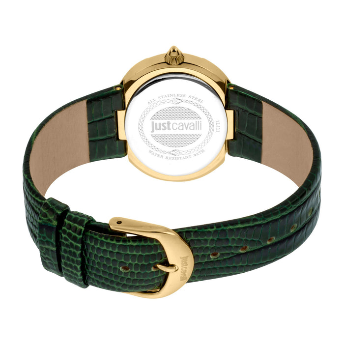JUST CAVALLI Eve Leather Bling Zirconia Gold/Green Watch