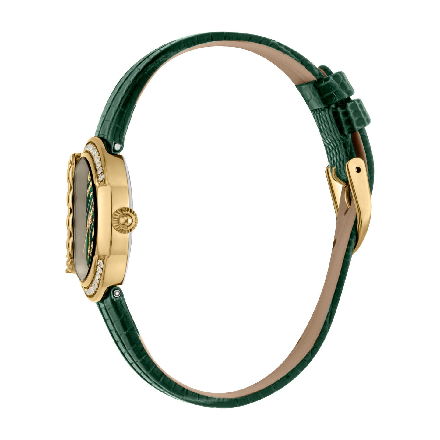 JUST CAVALLI Eve Leather Bling Zirconia Gold/Green Watch