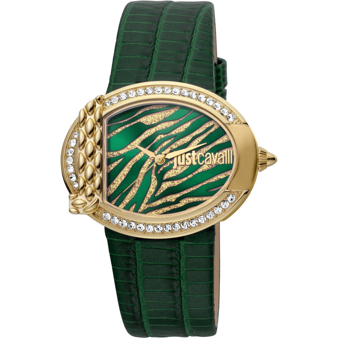 JUST CAVALLI Eve Leather Bling Zirconia Gold/Green Watch