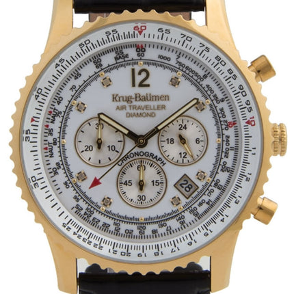 KRUG BAUMEN Men's Air Traveller Diamond Watch 46mm White Dial