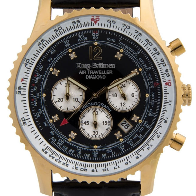 KRUG BAUMEN Men's Air Traveller Diamond Watch 46mm Gold/Black