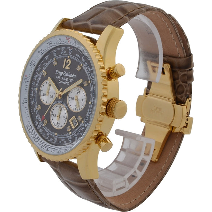 KRUG BAUMEN Men's Air Traveller Diamond Watch 46mm Chocolate