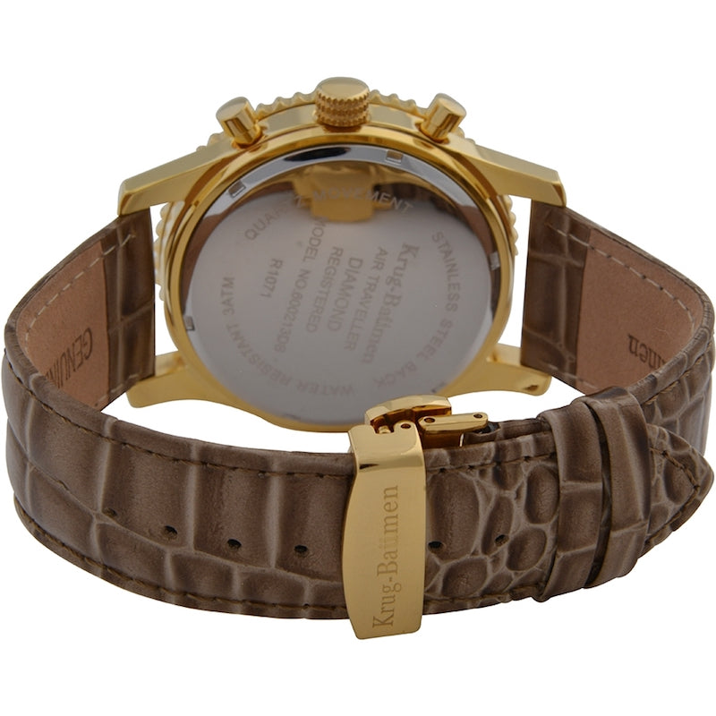 KRUG BAUMEN Men's Air Traveller Diamond Watch 46mm Chocolate